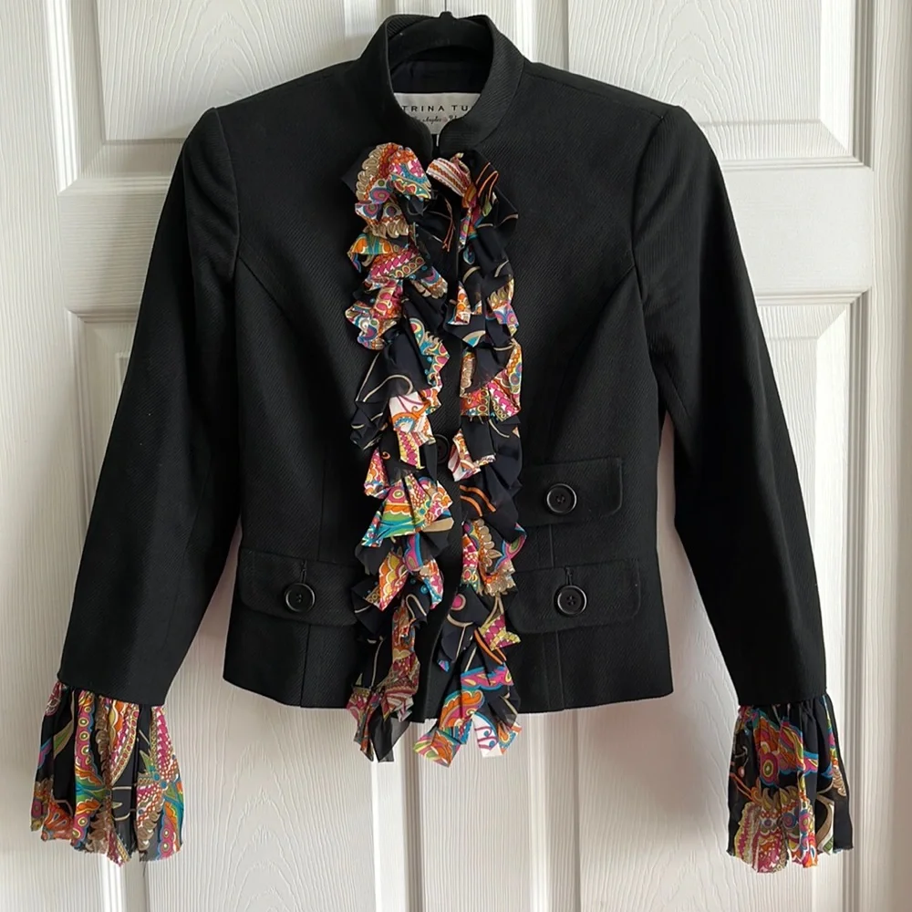 Trina Turk Black Blazer Jacket with Silk Trim / SZ 2